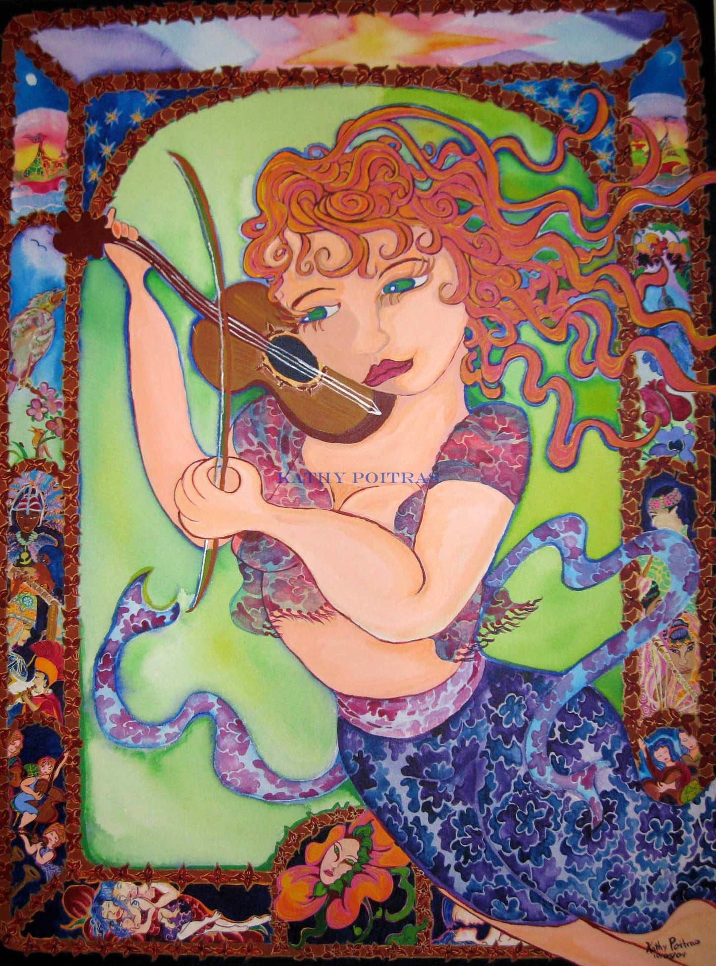 Musical Goddess Ascending . Acrylic Painting on stretched Canvas  By Canadian artist Kathy Poitras