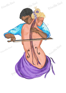 "The Player"  A man plays the cello that is actually a woman. By Priscilla Ilasi