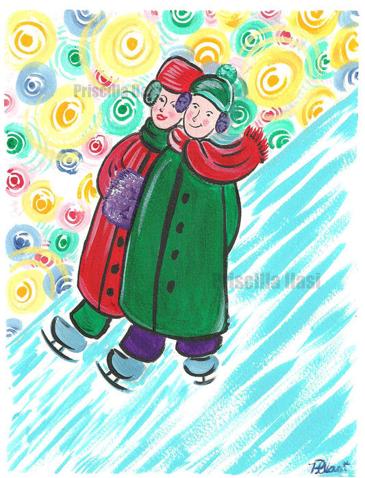 Printable instant download Christmas Card  Old Fashioned Christmas Skaters