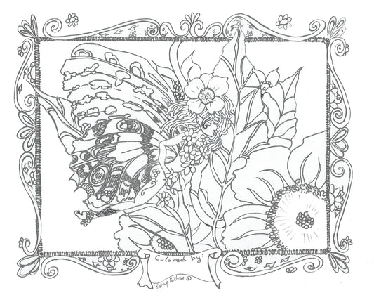 color your own sample  Tiiny and the wild rose. A fairy and a rose,