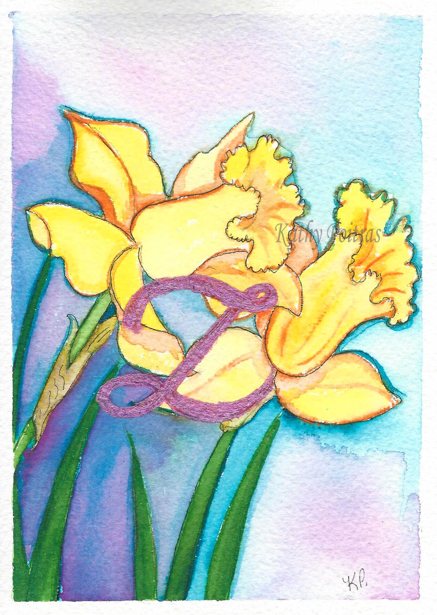 Personalized letter Z Birthday Card, Mother's Day Card, of  Daffodils