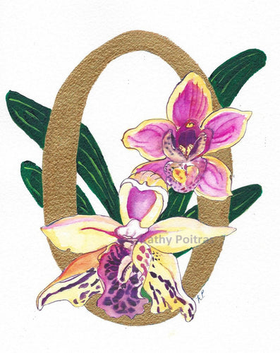  Illustrated Letter O  is for Orchids by artist Kathy Poitras
