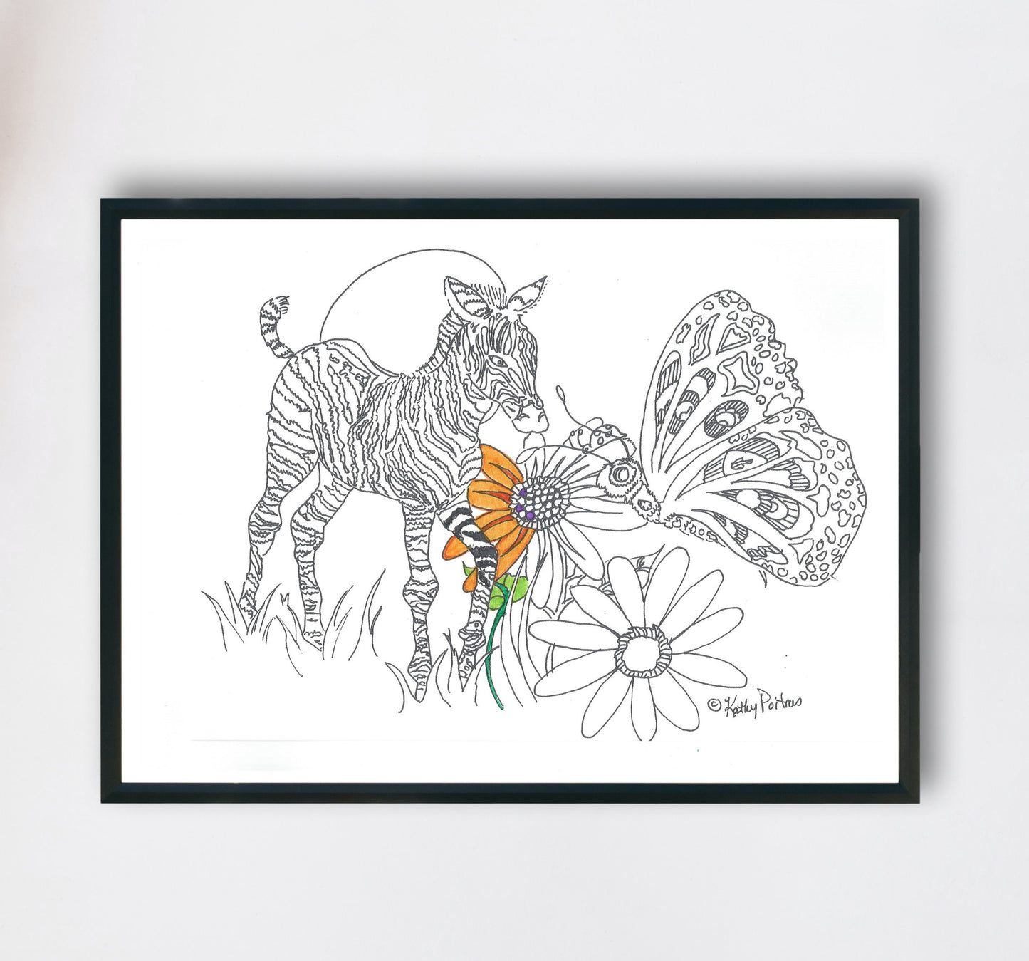 Color Me , Zebra, Butterfly and Ladybug XL 8.5 x 11 inch Birthday or Greeting Card