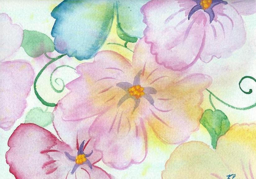Sunny Splash of abstract flowers.  Watercolor art card