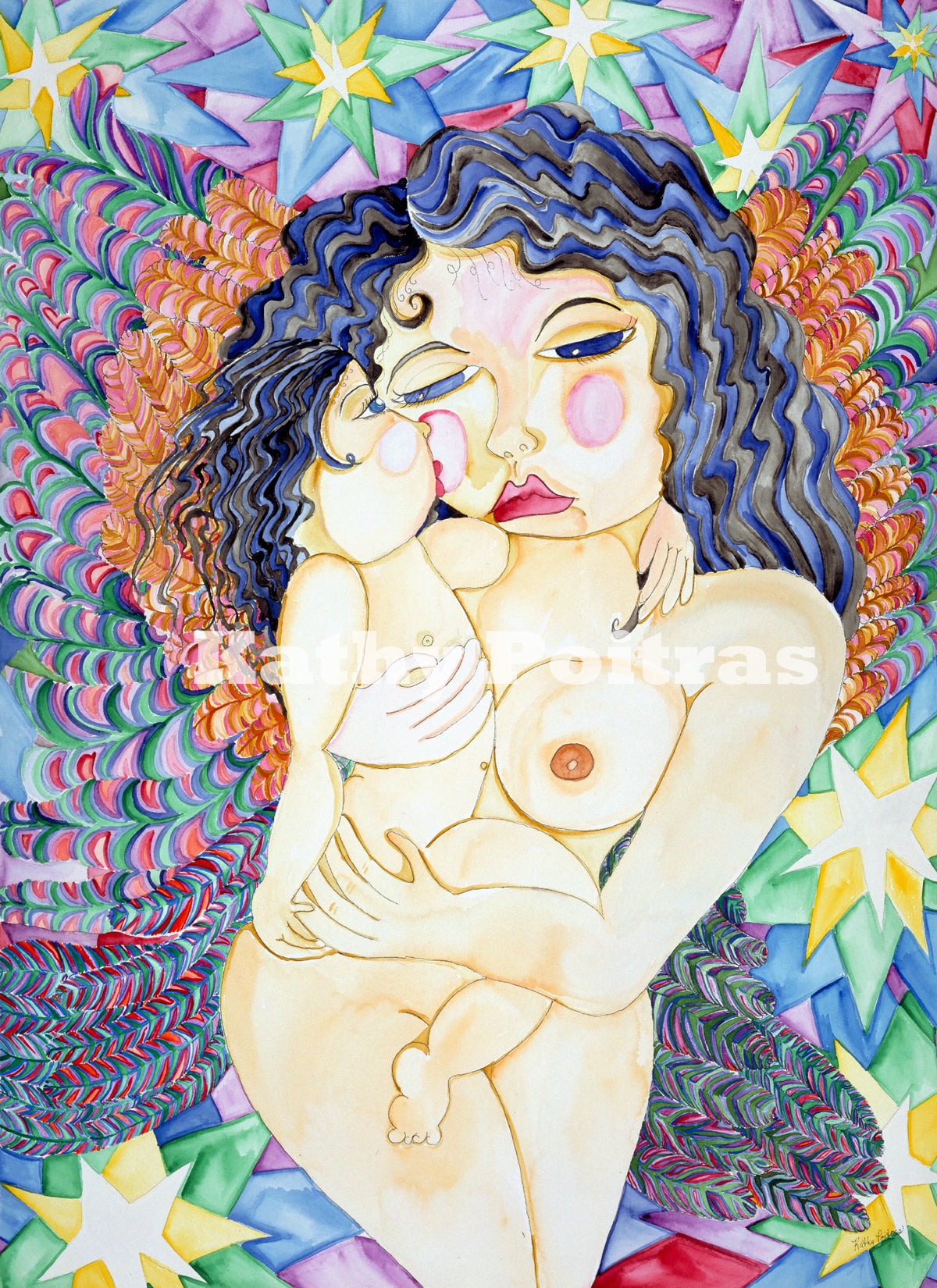 Warrior Mother. Watercolor and ink painting on paper by Kathy Poitras